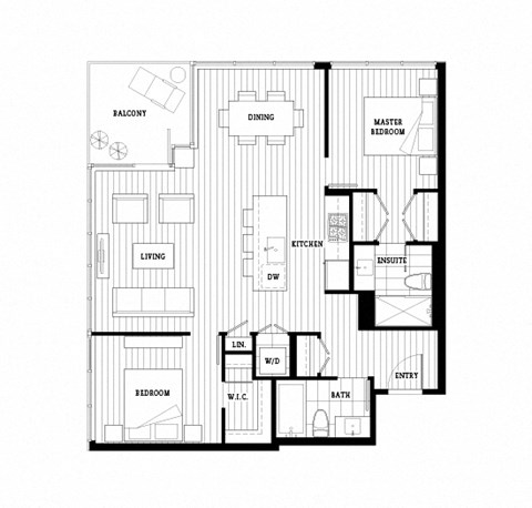 Floor plan for 2 beds, 2 baths, 924 sqft